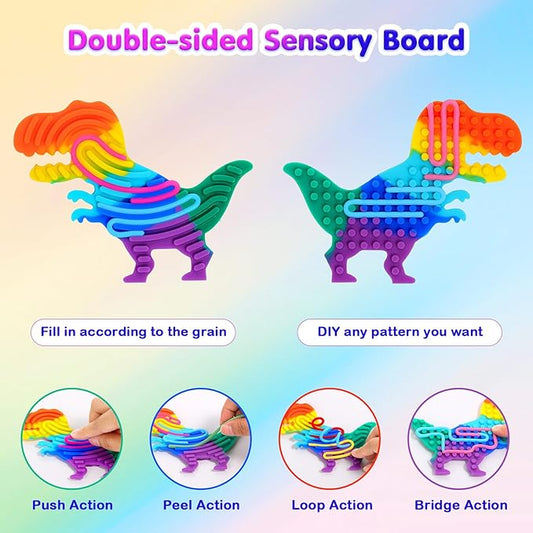 MoKo Sensory Activity Board, Double-Sided Silicone Sensory Activity Board with 55 Strings, Fidget Toys for Kids 3+ & Adults Calming, Stress, Anxiety, Autism & ADHD, 5 Pack