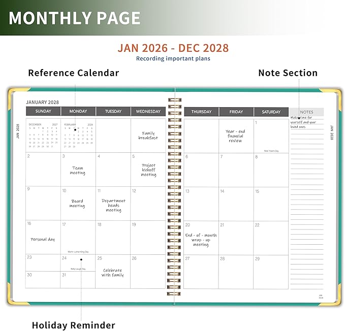 Monthly Planner 2026-2028 Hardcover with Metal Corner 3 Year Calendar 2026-2027-2028 Monthly Calendar Planner 36 Months from Jan 2026-Dec 2028,Large Size 8.5 x 11 Gradient Black for School, Office, Home Planning