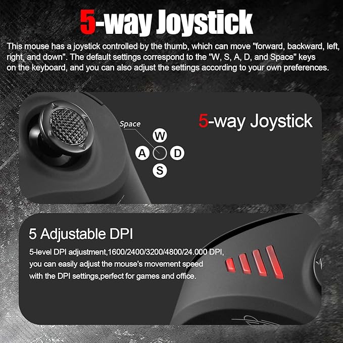 zelotes Bluetooth Wireless Mouse with Joystick,Rechargeable,24.000 DPI,11 Programmable Buttons,RGB,Dual Mode (BT+2.4G USB Receiver),Optical Vertical Ergonomic Gaming Mouse for Laptop,PC,Tablets