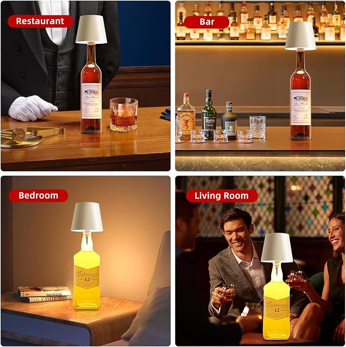 realmoon Wine Bottle Light Wireless Wine Bottle Light - Stylish 3 Color Dimmable LED Wine Bottle Light - Perfect for Dining Room, Bedroom and Bar Atmosphere(Milky Coffee)