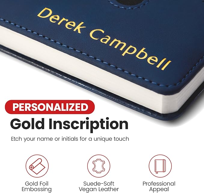 Promot Personalized Notebook - A5 Lined Leather Bound Journal for Writing Women Men - Hardcover Executive Notebook, Daily Journal, Travel Diary, Gift Idea, Custom Embossed Text with Gold Metallic Foil