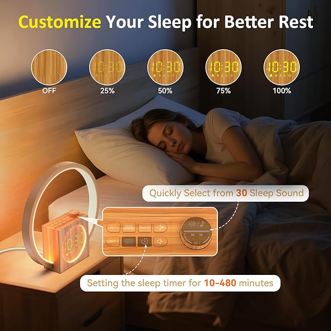 Sunrise Alarm Clock for Wake Up: White Noise Machine for Adults Sleeping, 12 Light Colors, 30 Sleep Sounds, 20 Brightness, 32 Volume - Sunrise Lamp with Touch Control for Bedrooms and Better Sleep
