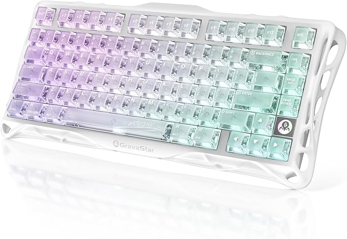 GravaStar Mercury K1 Lite 75% Gaming Keyboard, 2.4GHz/BT/Wired Tri-Mode Wireless Keyboard, Gasket Hot Swappable Mechanical Keyboard, Pre-lubed Linear Switches, RGB Backlit (Crystal Aurora)