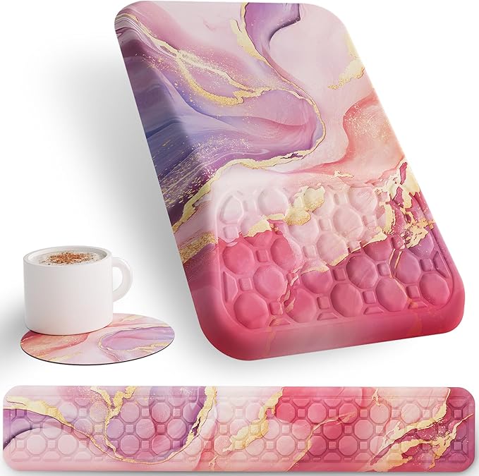 Ospelelf Ergonomic Mouse Pad and Keyboard Wrist Rest Support, Wrist Rest for Computer Keyboard, Office, Gaming, Pink