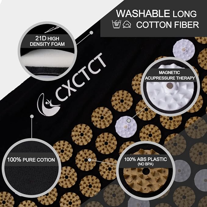 Extra Long Yoga Acupressure Mat Set,Massage Acupuncture Mat Large,Magnetic Mat Acupressure Body mat and Pillow for Neck Back Pain Relief(Gold)