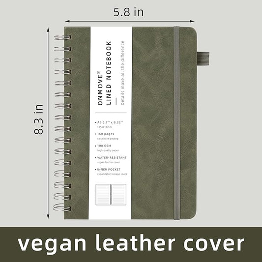 Spiral Notebooks Journal for Women Men 12 Pack Bulk Leather Hardcover with Pen Holder A5 160 Pages 100 GSM Thick Paper for Work School Lined Green