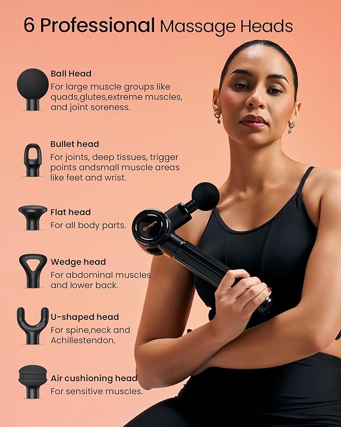 Massage Gun with Extension Handle and 3 Adjustable Angles,Deep Tissue Back Massage for Neck/Shoulders/Waist/Legs/Body Pain Relief,Handheld Percussion Muscle Massager with Portable Case,Black