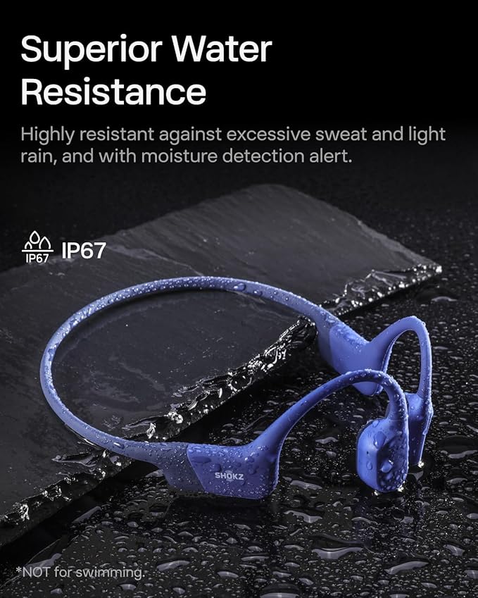 SHOKZ OpenRun with USB-C Charging - Open-Ear Bluetooth Bone Conduction Sport Headphones - Sweat Resistant Wireless Earphones for Workouts and Running - Built-in Mic, with Hair Band - Standard - Blue