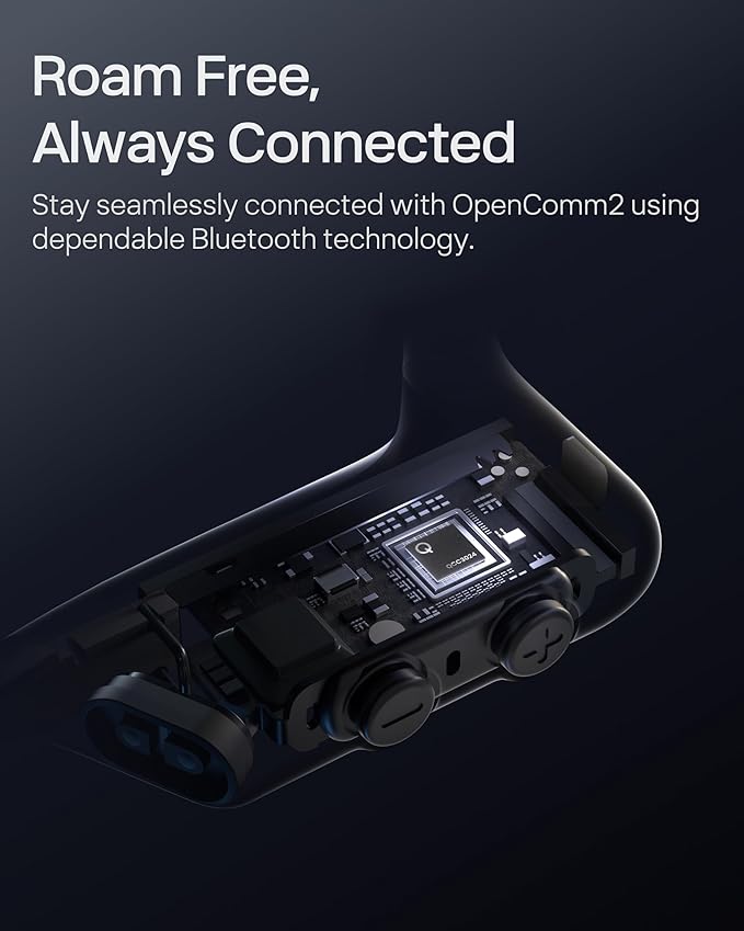 OpenComm2 2025 Upgrade - Open-Ear Bone Conduction Headphones, Wireless Bluetooth Headset with Noise Canceling Mic & Mute Button for Work Calls and Meetings, 16 Hour Talk Time for Mobile & PC - C120