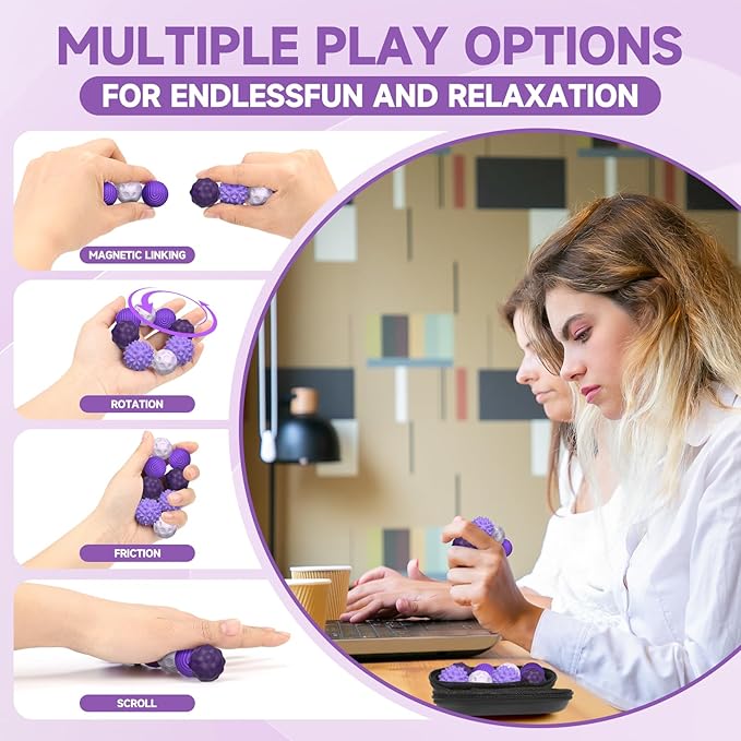 Magnetic Sensory Ball Fidget Toys for Adults&Teens, 8pcs Sensory Attraction Stress Balls with Silicone Shell to Calm Restless Hands Anxious Mind, Desk Stress Magnetic Fidget Balls for Anxiety Relief