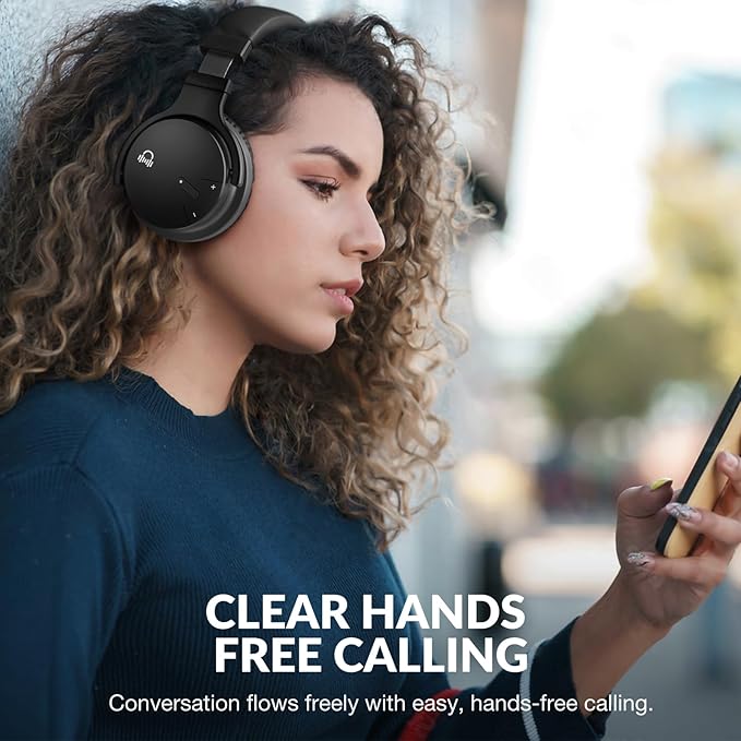 MOVSSOU E7 Active Noise Cancelling Headphones Bluetooth Headphones Wireless Headphones Over Ear with Microphone Deep Bass, Comfortable Protein Earpads, 30 Hours Playtime for Travel/Work, True Black