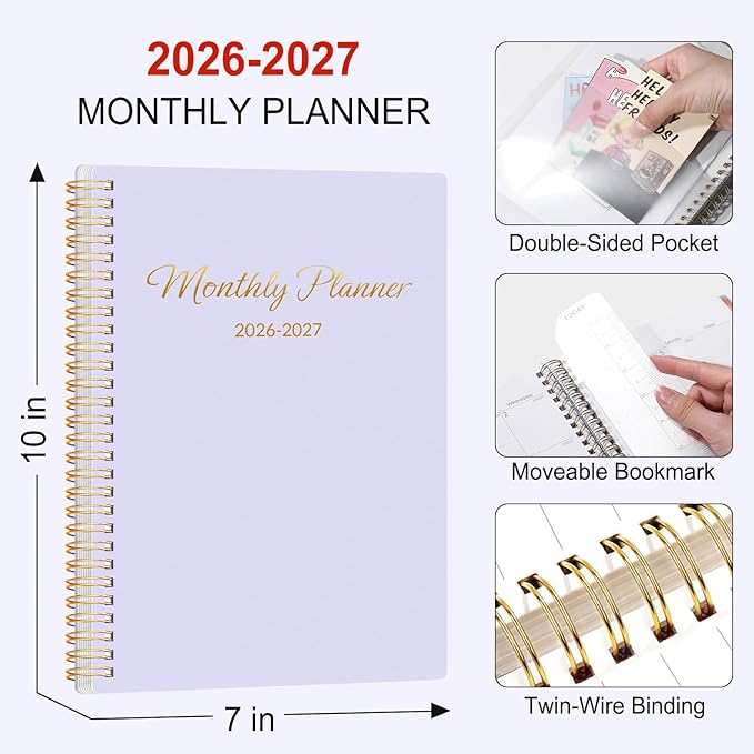 GNL Monthly Planner 2026-2027, 2 Year(27 Months) Calendar Planner, Oct. 2025 - Dec 2027, 7" x 10" Monthly Spreads & Yearly Planner, Perfect for School Office Home Planning, Purple