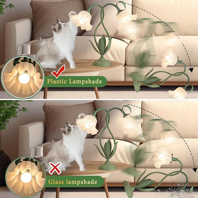 Cute Flower Table Lamp, Large Vintage Bedside Flower Lamp, 3 Colors Temperature Flower Lamp for Bedroom Living Room Bedside Reading Lighting Table Desk Lamps Home Decoration (Green)