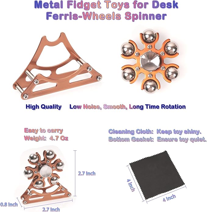 Desk-Fidget-Toys for Ferris-Wheels-Spinner: 4mins Kinetic-Metal-Spinner, Cool-Gadgets-Stuff for Kid Children Teen Adult EDC-Toy, ADHD Tools Stress Relief for Office Home School Men Woman Christmas