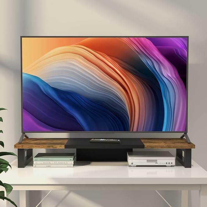 WESTREE Dual Monitor Stand Riser, Wood and Steel Monitor Stand Riser, Computer Monitor Stand for 2 Monitors, Multi-Purpose Desktop Storage Stand for Computer,Laptop,Printer,TV