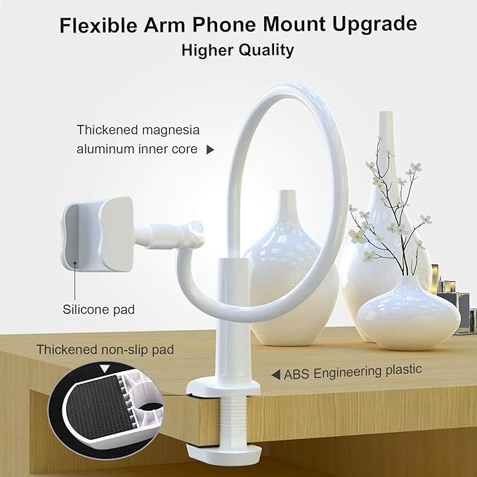 Phone Holder Bed Gooseneck Mount - Flexible Arm 360 Mount Clip Adjustable Bracket Clamp Stand Compatible with Cell Phone 11 Pro XS Max XR X 8 7 6 Plus 5 4, Samsung S10 S9 S8 for Bedroom Desk