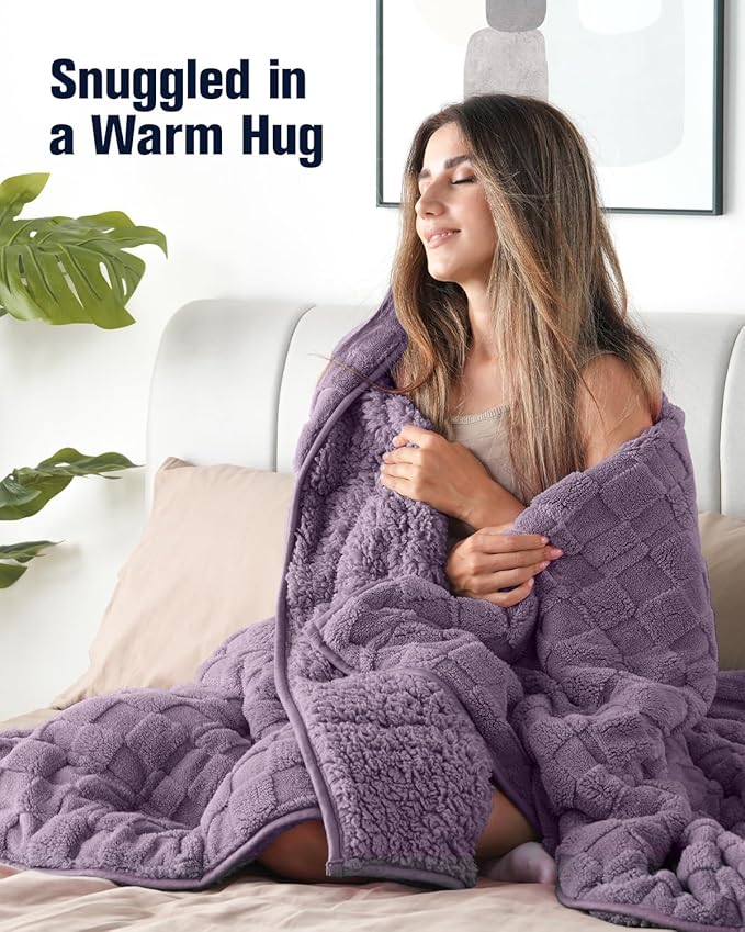 Kivik Dual Sided Weighted Blankets for Adults, Buttery Soft Stylish Checkered Heavy Blanket for Couch Sofa Bed, Ultra-Fluffy Fabric, Machine Washable (60"x80", Purple, 20 Pounds)