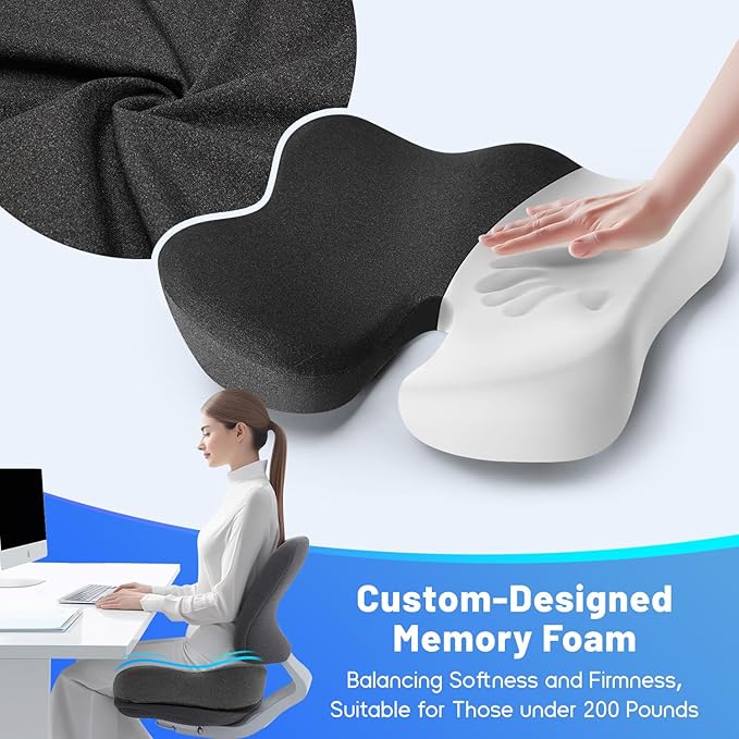 Soft Support Memory Foam Seat Cushion - Wide Cushion for Wide Hip Office Workers, Car Drivers - Sciatica,Tailbone Pain Relief,Office Chair Cushion & Car Seat Cushion (Gray)