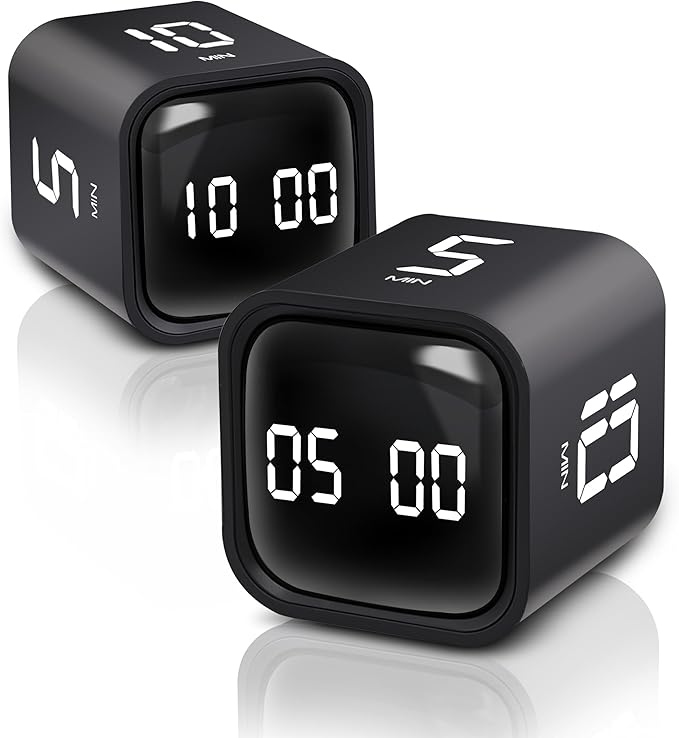 VEWINGL Cube Productivity Timer, 5/10/30/60 Min Presets + Custom Countdown, Silent/Vibrate/Sound Alarm, Pause & Resume, Desk Timer for Work, Study, Tasks, Kitchen