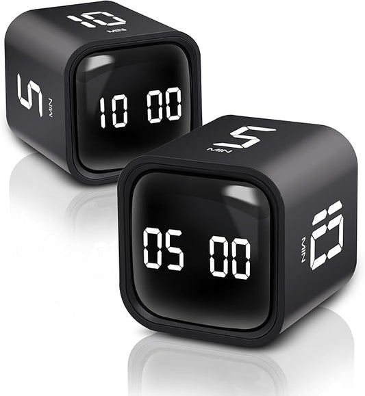 VEWINGL Cube Productivity Timer, 5/10/30/60 Min Presets + Custom Countdown, Silent/Vibrate/Sound Alarm, Pause & Resume, Desk Timer for Work, Study, Tasks, Kitchen
