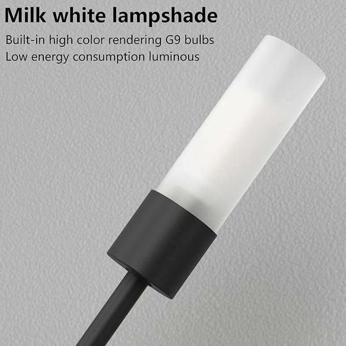 Tipace Black Modern LED Wall Sconce Hardwired Wall Lights Set of 2 Indoor Wall Mount Light with Glass Shade for Living Room Bedroom Hallway Corridor Conservatory Warm White 3000K(with G9 Bulbs)