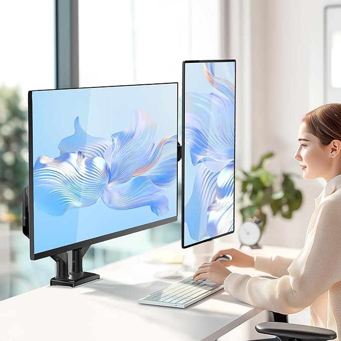 WALI Dual Monitor Stand for 17-32 inch Computer Screens, Dual Monitor Arms for 2 Monitors Holds up to 22 lbs, Height Adjustable Gas Spring Dual Monitors Mount, VESA 75x75/100x100mm (GSMP002N), Black