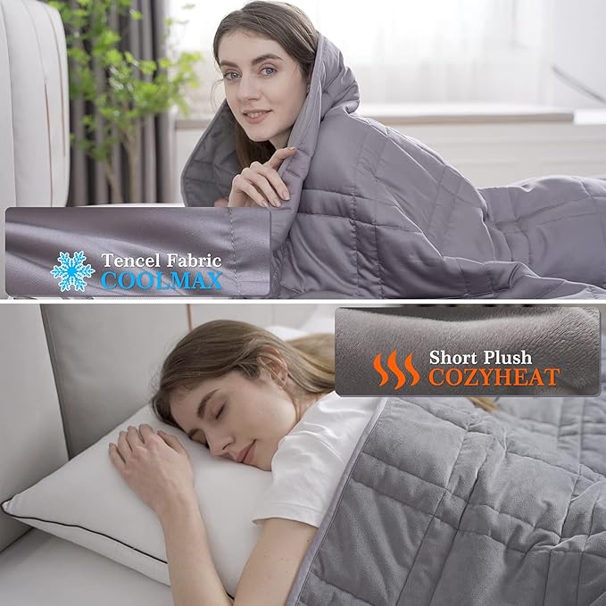 King Size Weighted Blanket 45lb(88 inch x104 inch , Double-Sided), Warm Short Plush and Cool Tencel Fabric Reversible Weighted Blanket for All Season Use, King Size for Couple - Carry Bag Included