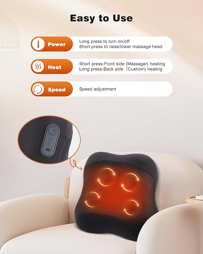 KINGJOY 2-in-1 Cordless Shiatsu Back Massager with Heat, Upgraded 4D Liftable Massage Nodes & Dual-Side Heating, Deep Tissue Kneading for Back Pain Relief, Gift for Women Men, Home Office Use