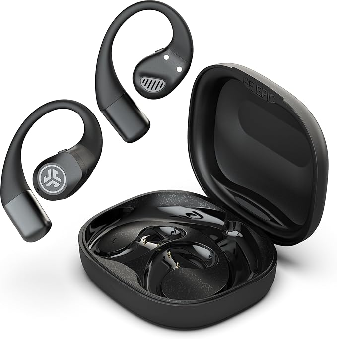JLab Epic Open Sport Earbuds, Black, Wireless Open-Ear Audio Freedom Effortless Fit, Safe Listening, Bluetooth Multipoint, Customize with The App