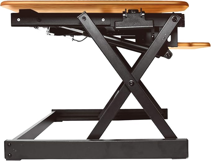 Rocelco 40" Large Height Adjustable Standing Desk Converter with Dual Monitor Mount BUNDLE - Sit Stand Up Computer Workstation Riser - Retractable Keyboard Tray - Teak Wood Grain (R DADRT-40-DM2)