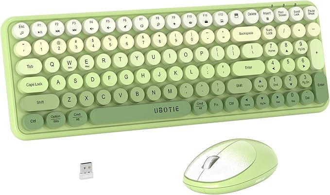 Wireless Keyboards and Mouse Combos, UBOTIE Colorful Gradient Rainbow Colored Retro Typewriter Flexible Keyboard, 2.4GHz Connection and Optical Mouse(Green Gradient)