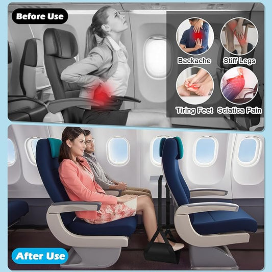 Yotako Airplane Foot Hammock-Removable Wide Bamboo Airplane Foot Rest with Extended Adjustment Strap, Desk Foot Hammock to Relax Your Feet Foot Sling Travel Essentials with Storage Pouch, Black