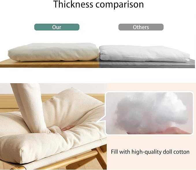 Folding Upholstered Footrest Stool, Small Accent Ottoman with Thick Cotton Cushion & Bamboo X Legs, Modern Padded Sofa Stool for Makeup Bedroom Living Room (Beige)