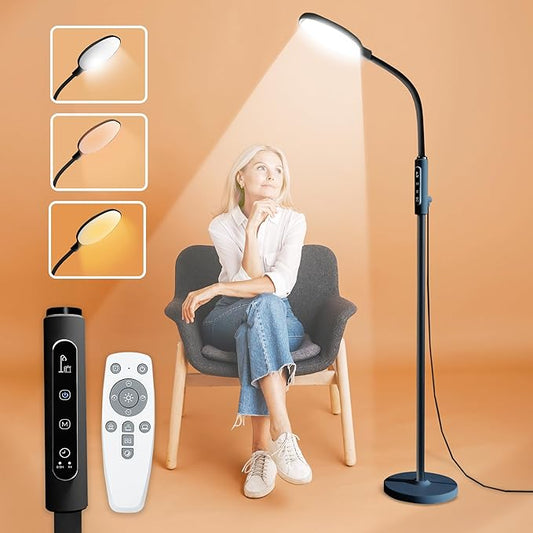 PRIMETEK Happy Lamp10000 Lux Mood Lamp, Dual Control Remote,Touch Screen Sad Lamp, Adjustable LED Floor Lamp, UV-Free Sun Light, 5 Color Temperatures 10 Brightness Levels (Black)
