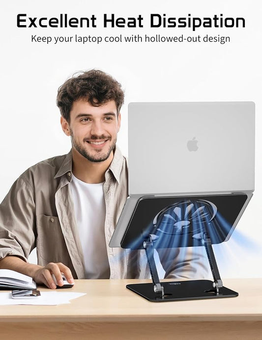 Aluminum Laptop Stand for Desk – Adjustable Ergonomic Laptop Riser, Foldable & Portable Holder Fit for MacBook & 10"-16" Laptops for Office, Home & Travel,Black