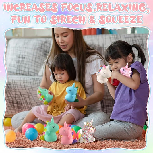 Meooeck 24 Pcs Unicorn Stress Relief Toys Mini Animal Toys for Relief Cute and Fun Stress Balls Unicorn Birthday Party Decorations for Christmas, Office, Stocking Stuffer Gift
