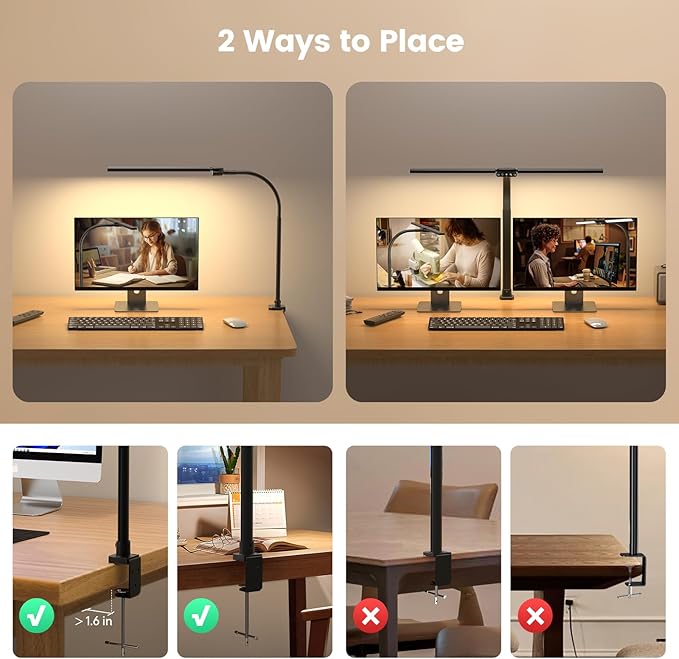 LED Desk Lamp for Home Office - Remote Control Desk Light Computer Lamp with clamp, 22W, Dimmable, Color Changing, Touch Control, Height Adjustable, Black Table Task Light Bar for Work