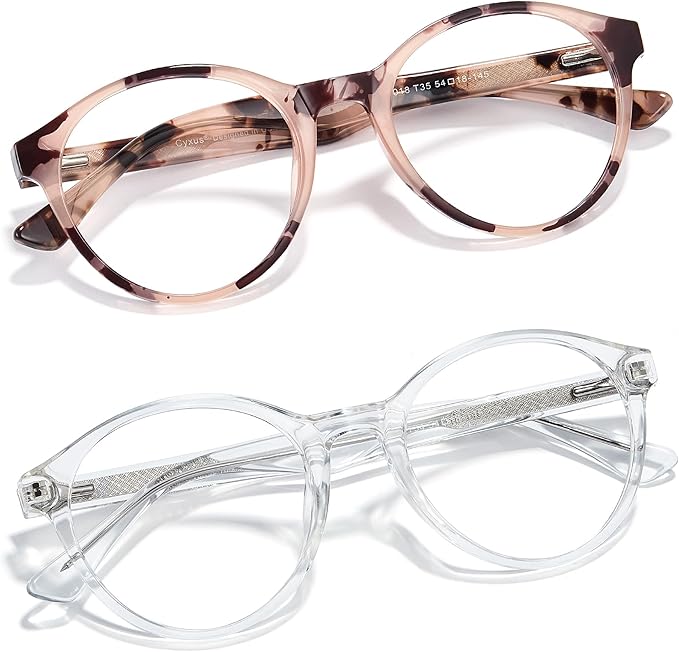 Cyxus TR90 Oversized Blue Light Blocking Glasses Women - Spring Hinge Round Frame Computer Use Anti Eye Strain 8018