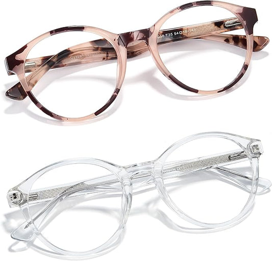 Cyxus TR90 Oversized Blue Light Blocking Glasses Women - Spring Hinge Round Frame Computer Use Anti Eye Strain 8018