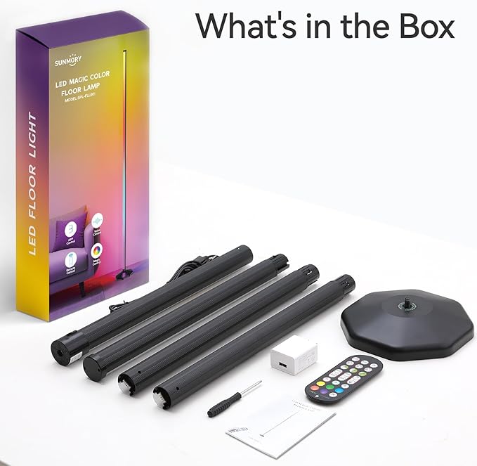 SUNMORY 2 Pack RGB LED Floor Lamp, 57" Corner Lamp with 80+ Scene & Timer, Smart Ambient Lighting with Music Sync & 16 Million Colors, Remote & App Floor Lamps for Living Room, Gaming Room, Bedrooms