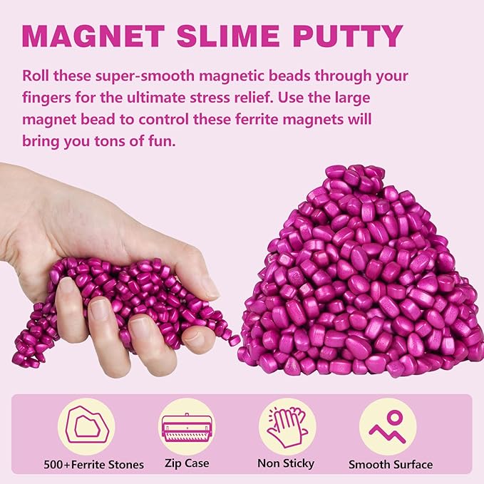 Cool Fidget Slime Party Favors, Pink, Magnet Balls, Anxiety Desk Toy, Stress Relief, EDC, Hematite Magnetic Stones