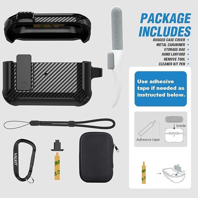 Valkit Armor Series Full-Body Shockproof Protective Case Cover for AirPods Pro 2nd/1st Generation Charging Case with Carabiner Keychain, LED Indicator, and Accessory Pouch