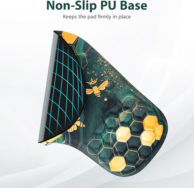 3 in 1 Ergonomic Mousepad and Keyboard Wrist Rest, Mouse Pad with Wrist Support Massage Design, Keyboard Wrist Rest and Mouse Pad Set for Home Office (Green Bee)