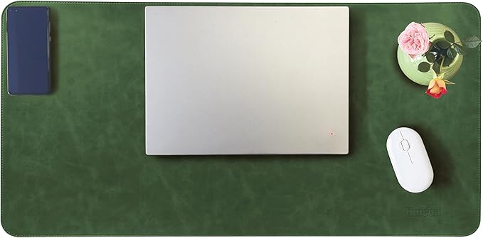 Large Faux Leather Desk Mat 31.5"x15.7" - Non-Slip Waterproof Mouse Pad with Heat-Resistant Surface for Office, Gaming & Home Use (Retro Green)