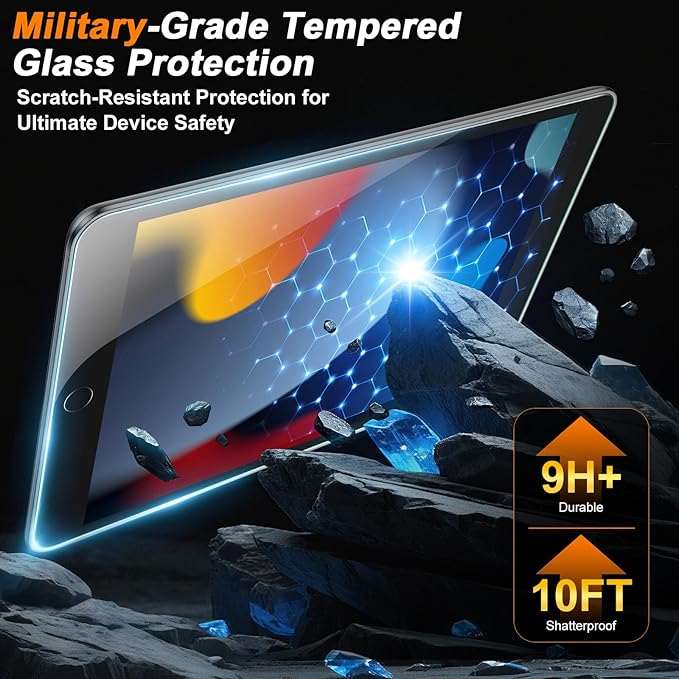 SIBEITU 2 Pack for iPad 9th/8th/7th Generation 10.2-inch Tempered Glass Screen Protector with Easy Application kit, HD Clarity Military Grade Shatterproof Compatible Apple Pencil, Scratch Resistant