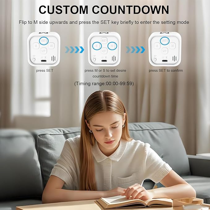 Rotating Cube Visual Timer 5, 25, 10, 50 Min Preset + Custom Countdown, Rechargeable Desk Productivity Flip Timer w/Silicone Case, Silent Mode, Ideal for ADHD Tool Study Work School (White)