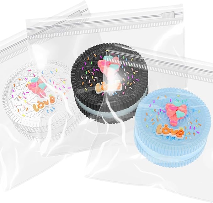 3 Packs Cookie Squishy Fidget Toy Set, Cute Silicone Sticky Taba Squishy, Squeeze Toys for Stress Relief and Anxiety Relaxing, Decompression Toys, Gifts for Kids/Adult, Black Clear Blue