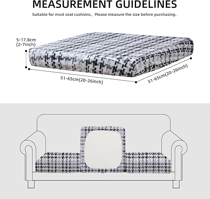 8Pcs Stretch Patio Cushion Covers Outdoor Cushion Cover, Jacquard Stretch Cushion Covers, Cover Replacement, Outdoor Sofa Covers, Washable Furniture Couch Cushion Cover (Ink colored grids)