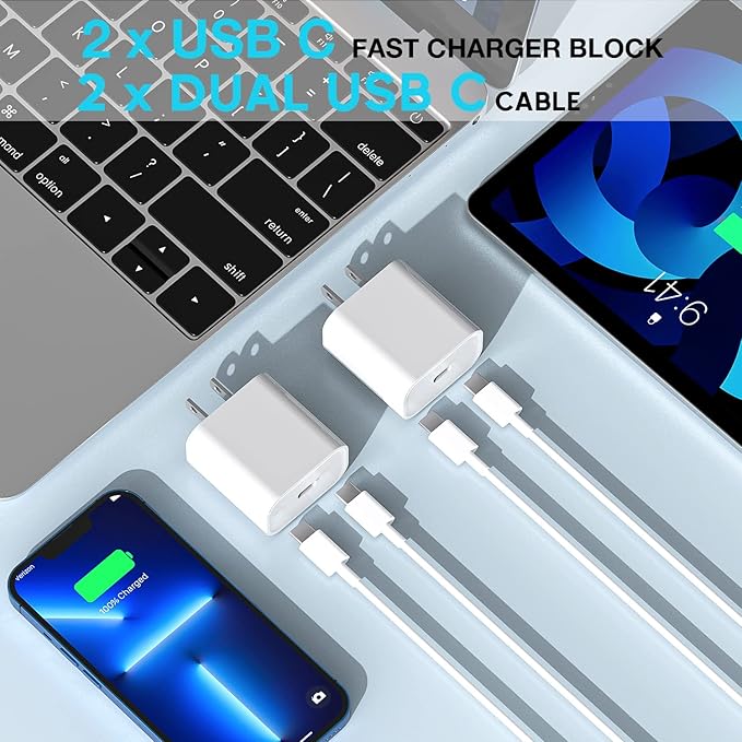Fast Charging for iPhone 17 16 15 Charger,2Pack 20W USBC Wall Charger Travel Plug Block Phone 16e Charging Cable for iPhone 17 Air/17 Pro/17 Pro Max/16 Pro/16 Pro Max/16 Plus/15/15 Pro/15 Pro Max/iPad