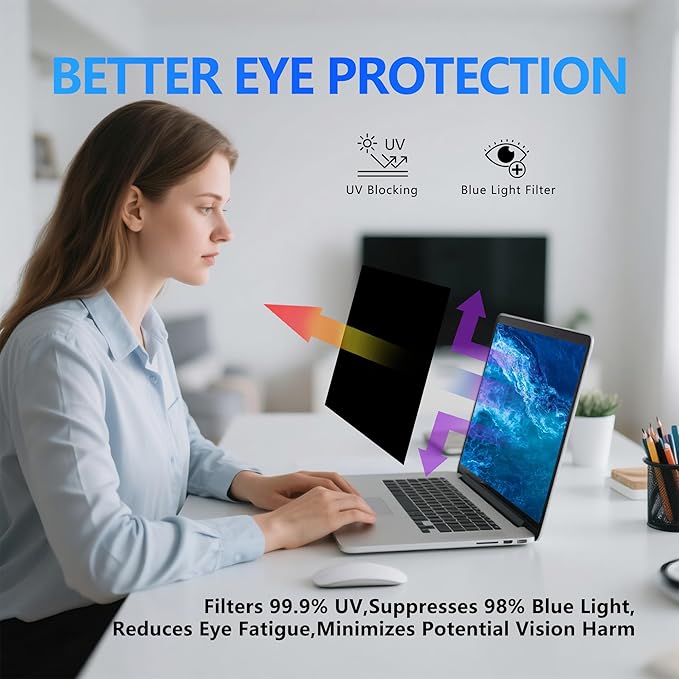 4-Way Laptop Privacy Screen Shield 14 Inch, Removable 16:9 Aspect 360° Privacy Filter Screen Protector for 14 Inch Laptop Computer, Anti Glare Blue Light Slide Mount Tabs Cover for Generic Laptop